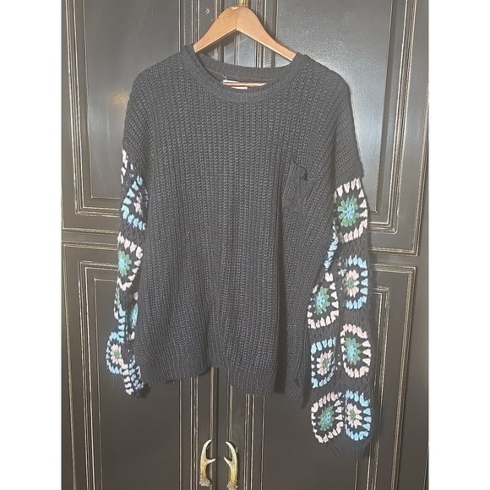 Chic Soul 1X Crochet Sleeve Pull Over Sweater Cottage Boho Hippie Plus Size